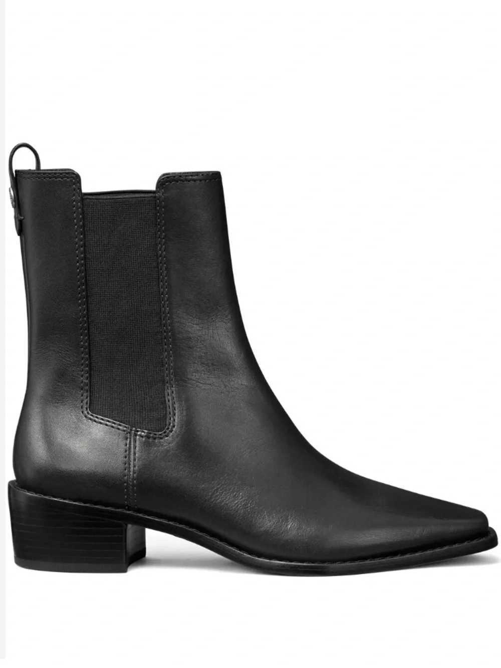 New Tory Burch Medallion Chelsea Black Leather Pointed Toe Boots Booties 9.5
